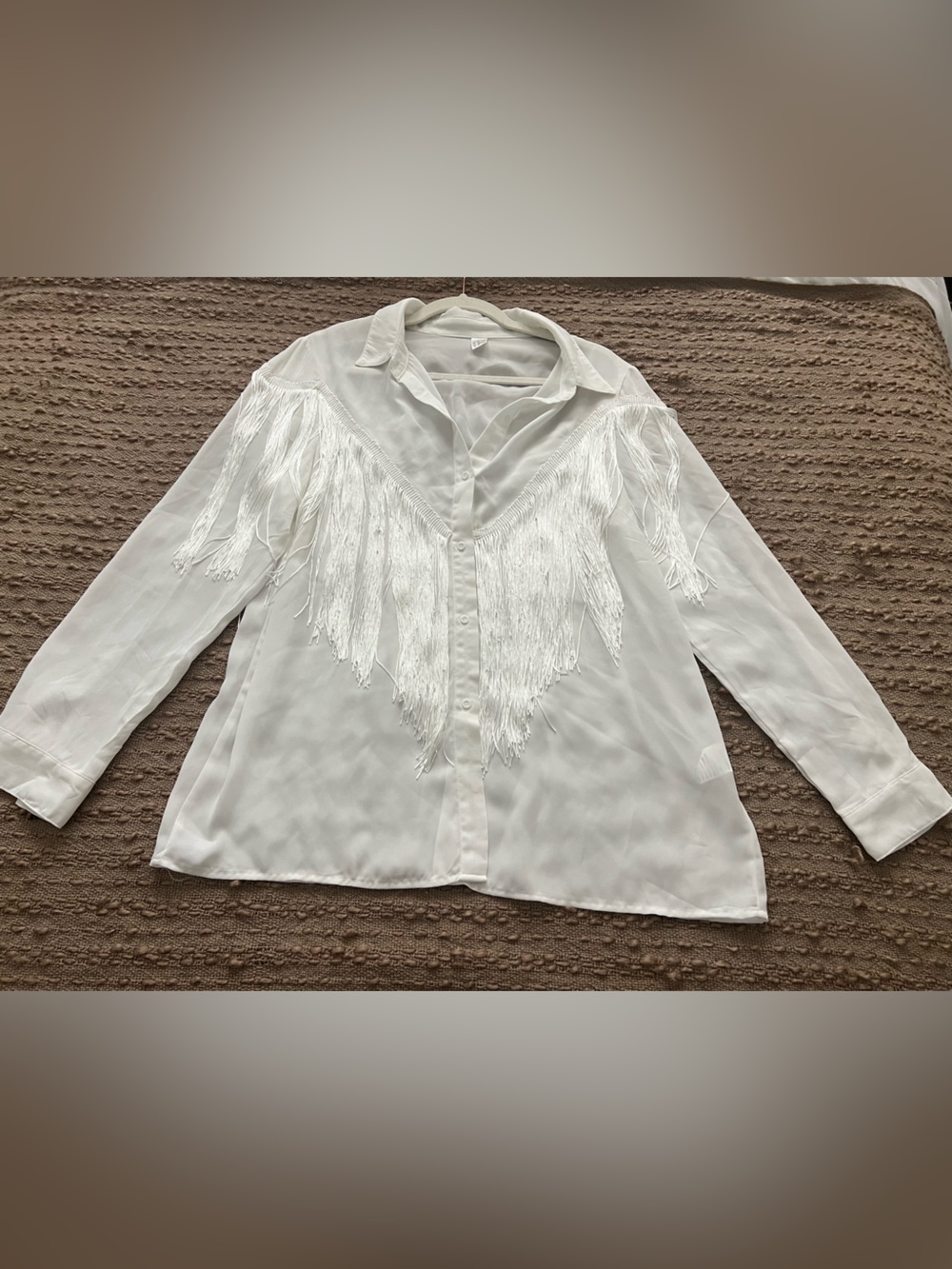 White Fringe Button-Front Blouse - Women's Shirt